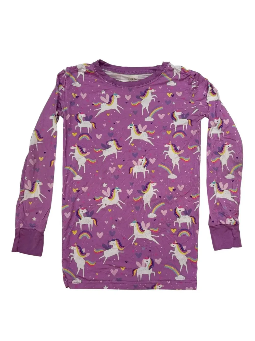 LITTLE SLEEPIES Purple Unicorn Love Long Sleeve Pajama Top Size 7/8 Girls Bamboo